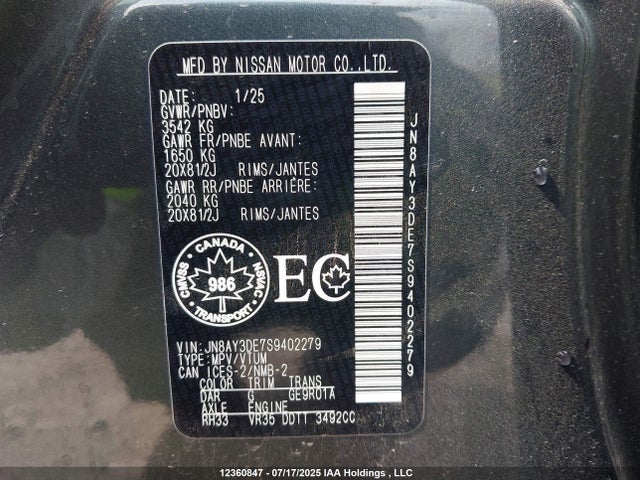 JN8AY3DE7S9402279 Nissan Armada