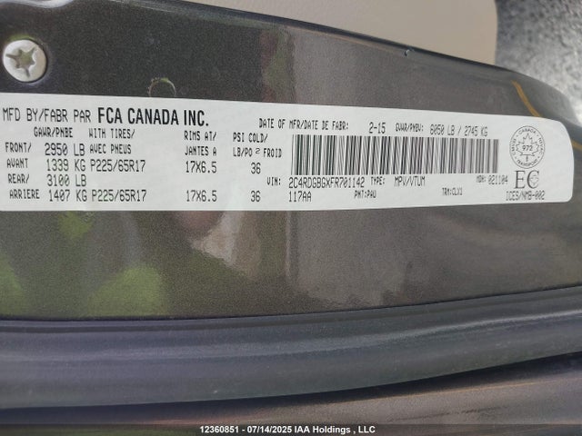 2C4RDGBGXFR701142 Dodge Grand Caravan