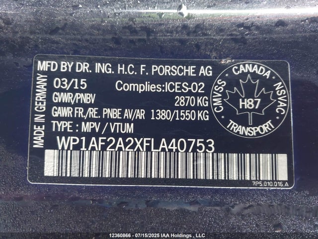 Porsche 2015 2015 WP1AF2A2XFLA40753 Image 9