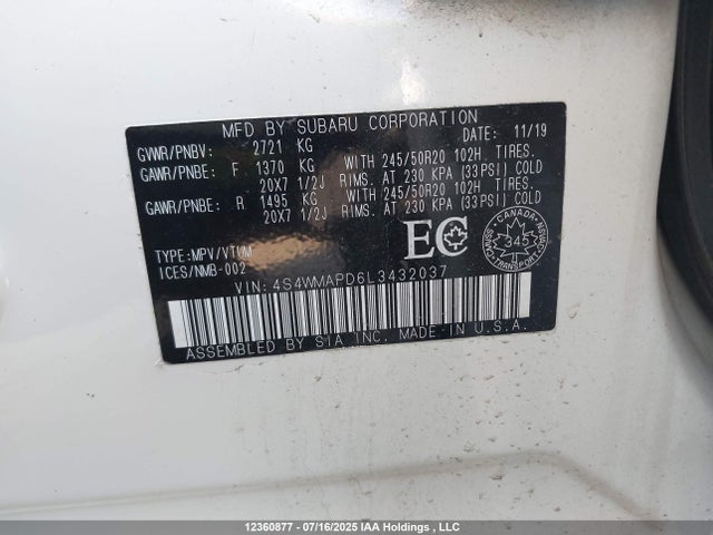 4S4WMAPD6L3432037 Subaru Ascent
