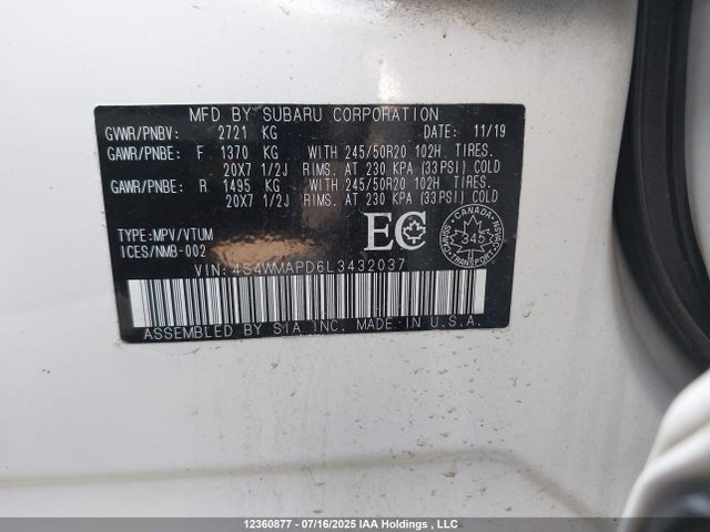 4S4WMAPD6L3432037 Subaru Ascent