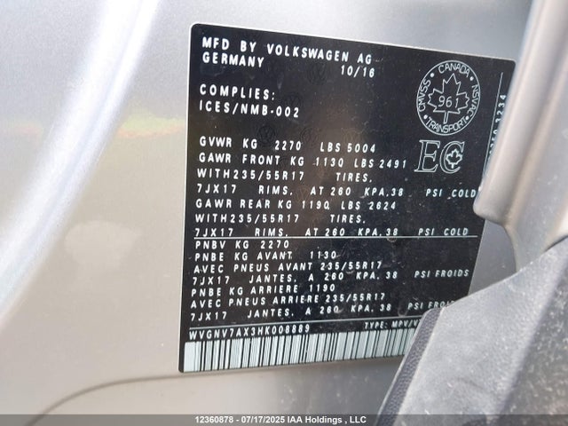 WVGNV7AX3HK008889 Volkswagen Tiguan