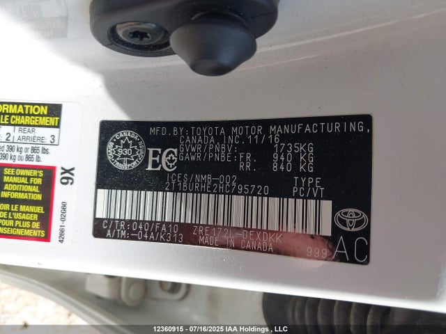 Toyota 2zr-fe 2017 2T1BURHE2HC795720 Image 9