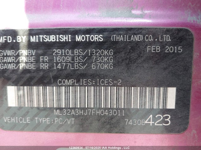 Mitsubishi 2015 2015 ML32A3HJ7FH043011 Image 17
