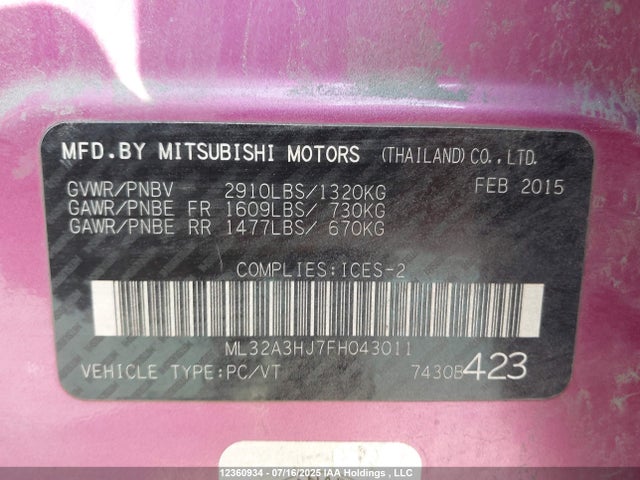 Mitsubishi 2015 2015 ML32A3HJ7FH043011 Image 9