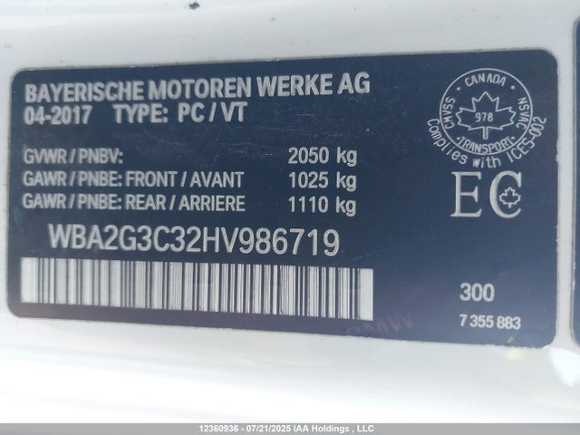 WBA2G3C32HV986719 BMW 2017