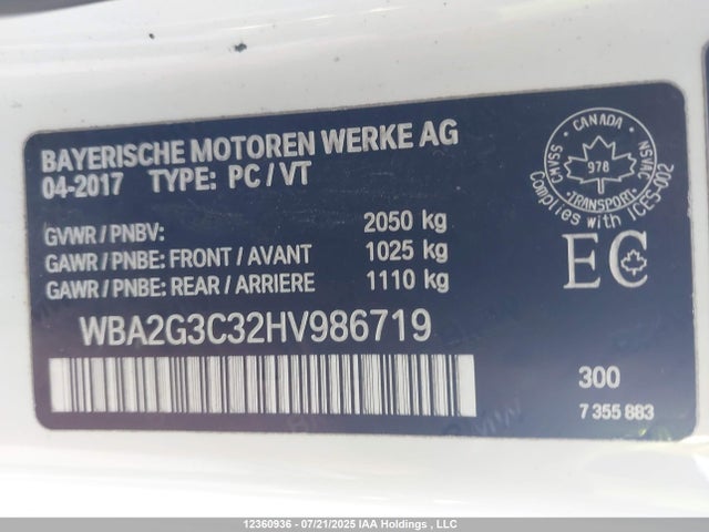 WBA2G3C32HV986719 BMW 2017