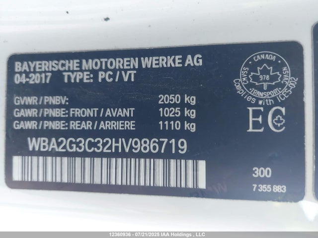 WBA2G3C32HV986719 BMW 2017
