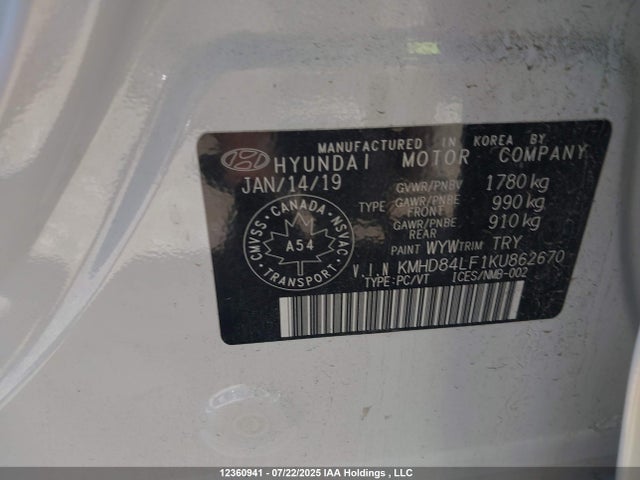 KMHD84LF1KU862670 Hyundai mpi nu
