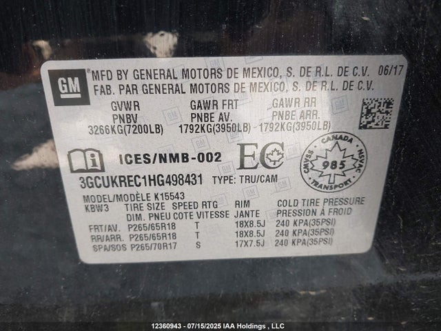 3GCUKREC1HG498431 Chevrolet l83 - sidi: spark ignited direct injection, vvt: variable valve timing, afm, e85 max, alum