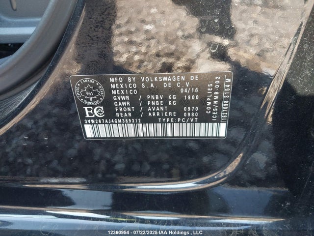 3VW267AJ4GM369312 Volkswagen 2016