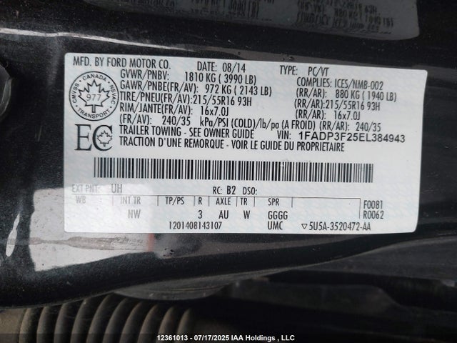 Ford 2014 2014 1FADP3F25EL384943 Image 9