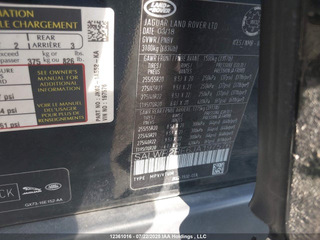 SALWR2RE6JA197576 Land Rover aj133 s/c