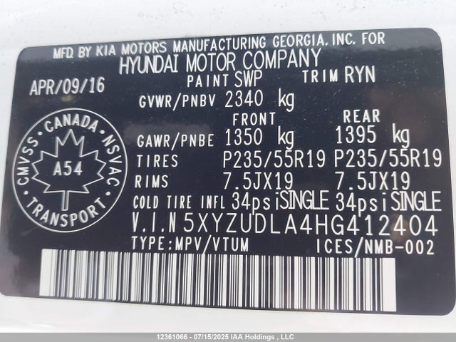 5XYZUDLA4HG412404 Hyundai t-gdi theta ii