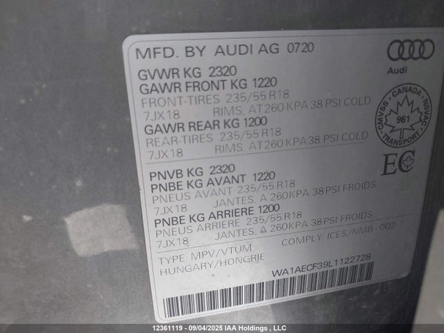 WA1AECF39L1122728 Audi Q3