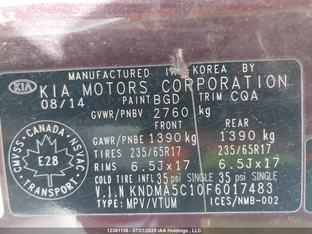 KIA dohc gdi lambda ii 2015 KNDMA5C10F6017483 Image 18