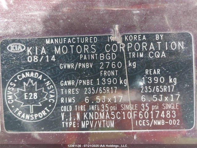 KIA dohc gdi lambda ii 2015 KNDMA5C10F6017483 Image 9