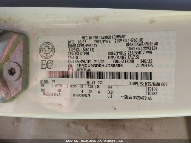 1FMCU9GD0HUD88586 Ford gtdi sigma w/premium fuel