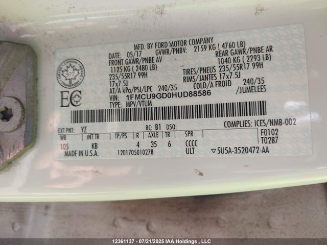 1FMCU9GD0HUD88586 Ford gtdi sigma w/premium fuel
