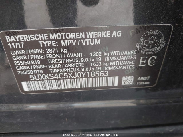 5UXKS4C5XJ0Y18563 BMW 2018