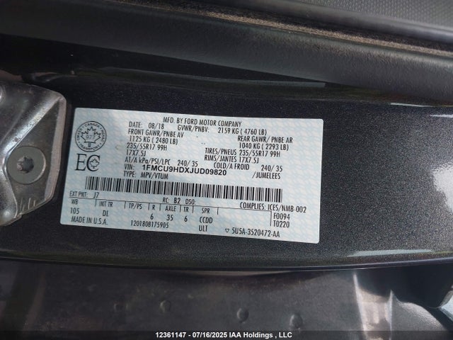 1FMCU9HDXJUD09820 Ford 1.5l gtdi sigma w/premium fuel