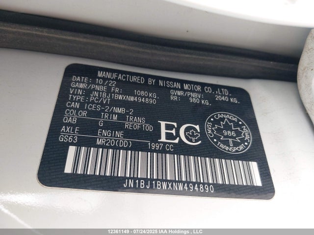 JN1BJ1BWXNW494890 Nissan ROGUE SPORT
