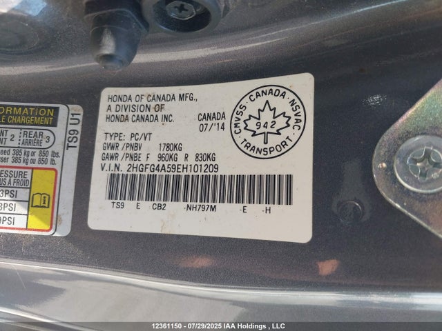 2HGFG4A59EH101209 Honda k24z7