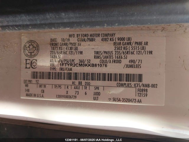 Ford Transit 2019 1FTYR2CM0KKB81076 Image 19