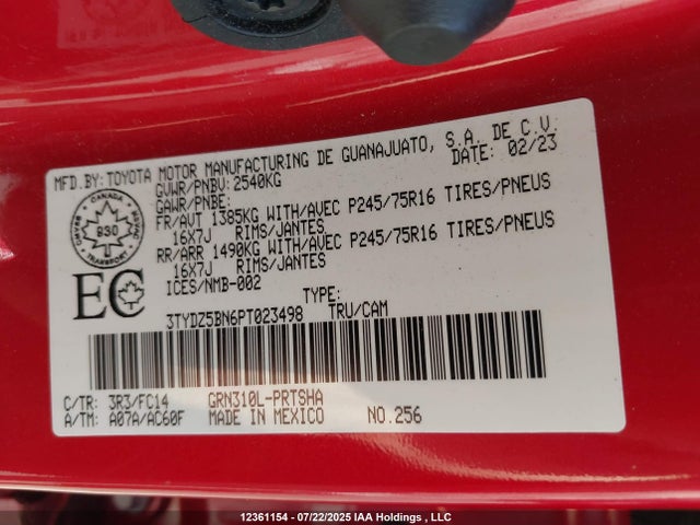 3TYDZ5BN6PT023498 Toyota 2gr-fks