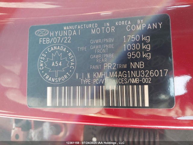 KMHLM4AG1NU326017 Hyundai mpi nu pe