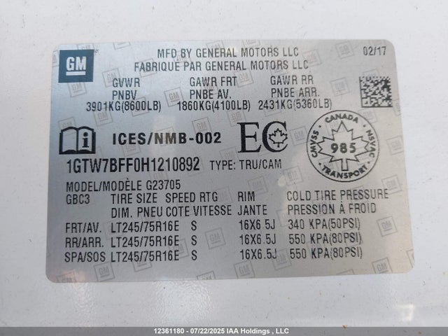 1GTW7BFF0H1210892 GMC l20- flexible fuel engine, iron