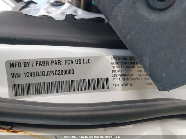 Aukcja sprzedaży 2022 Dodge Durango Srt 392, vin: 1C4SDJGJ2NC200000, numer aukcji: 12361193