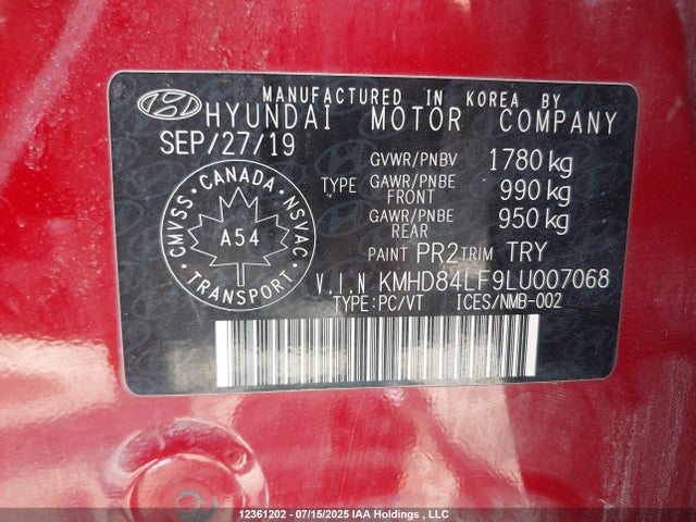 KMHD84LF9LU007068 Hyundai mpi nu