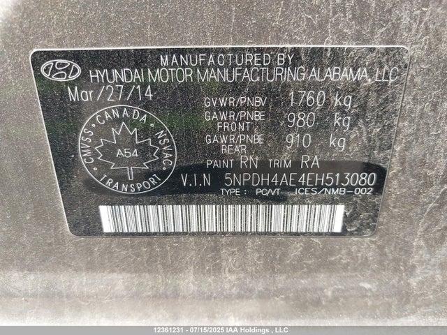 5NPDH4AE4EH513080 Hyundai dohc mpi nu