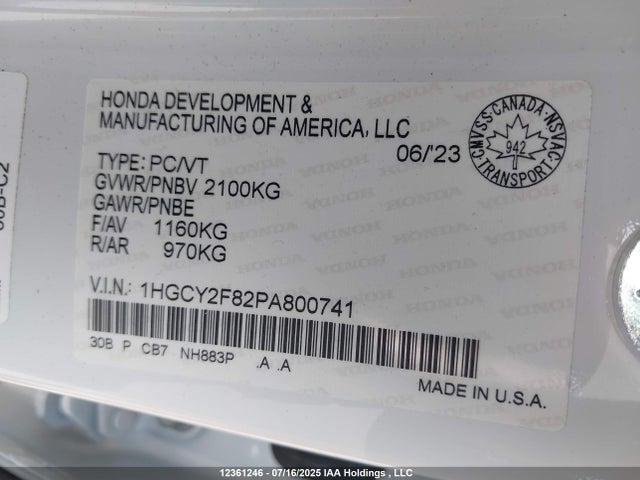 1HGCY2F82PA800741 Honda lfc5