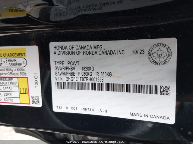 2HGFE1F97RH001258 Honda l15b7