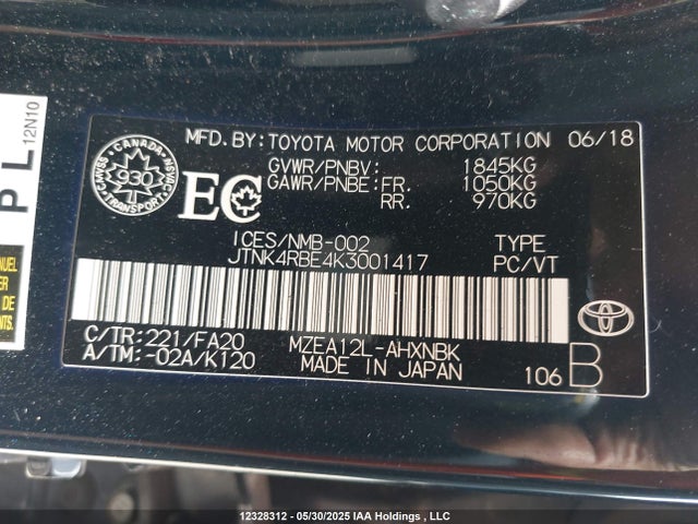 JTNK4RBE4K3001417 Toyota m20a-fks