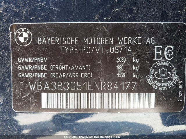 WBA3B3G51ENR84177 BMW 2014