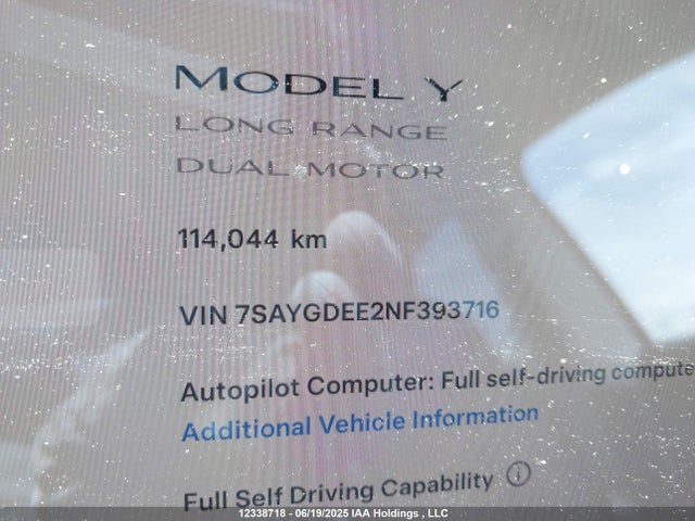 Tesla Model Y 2022 7SAYGDEE2NF393716 Image 15