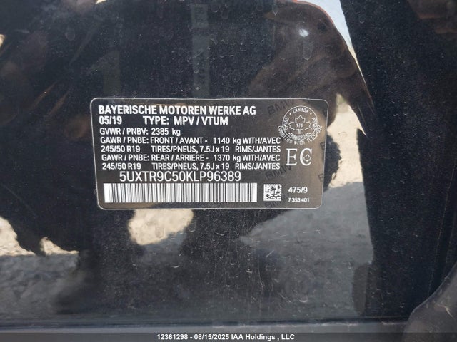 BMW X3 2019 5UXTR9C50KLP96389 Image 9