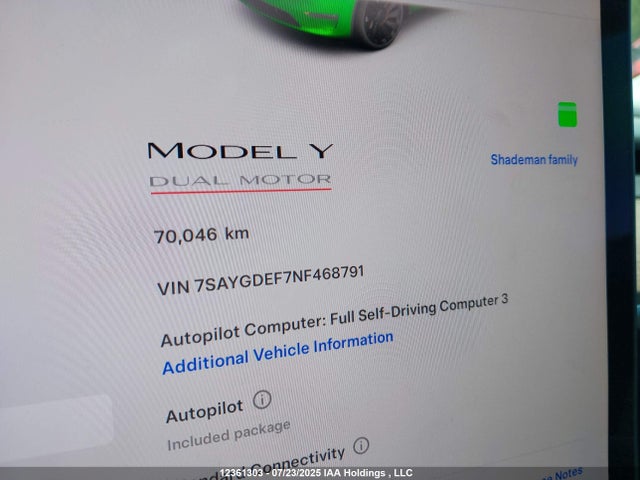 7SAYGDEF7NF468791 Tesla Model Y