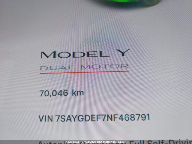 7SAYGDEF7NF468791 Tesla Model Y
