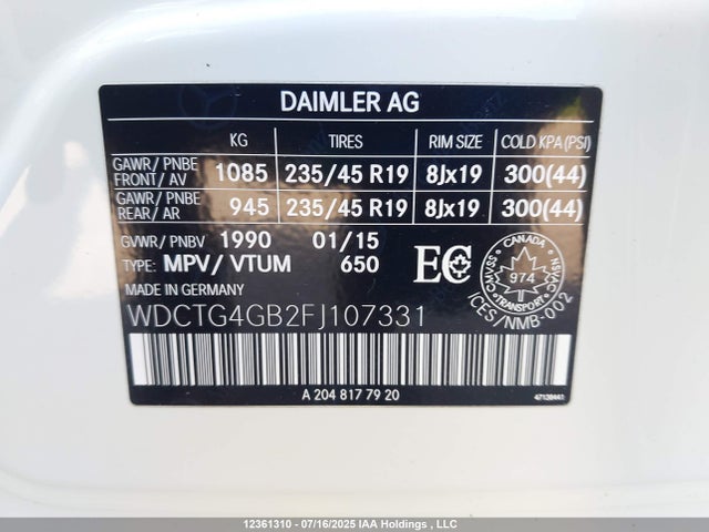 WDCTG4GB2FJ107331 Mercedes-Benz GLA-Class