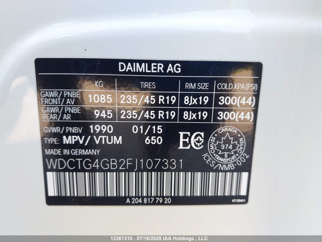 WDCTG4GB2FJ107331 Mercedes-Benz GLA-Class