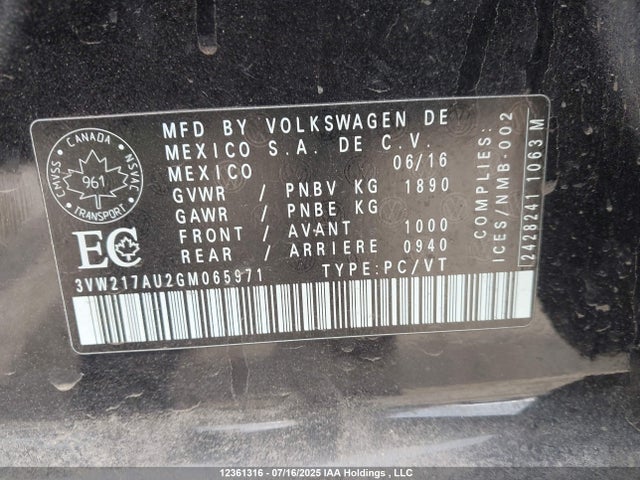 3VW217AU2GM065971 Volkswagen 1.8 tsi