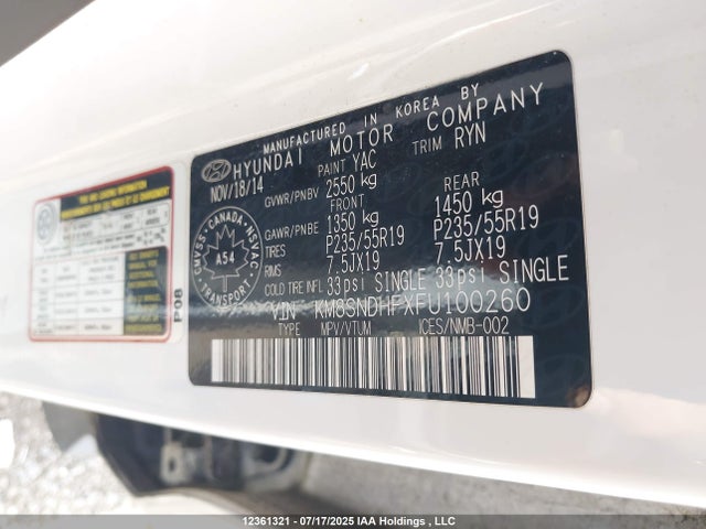 KM8SNDHFXFU100260 Hyundai dohc gdi lambda ii