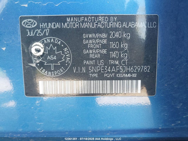 5NPE34AF5JH629782 Hyundai gdi theta-ii