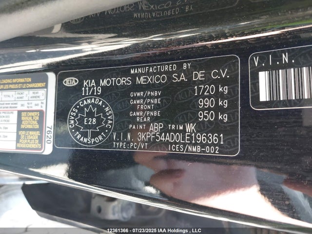 3KPF54AD0LE196361 KIA mpi nu