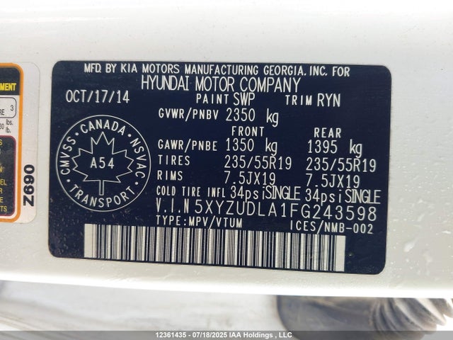 5XYZUDLA1FG243598 Hyundai dohc t-gdi theta-ii