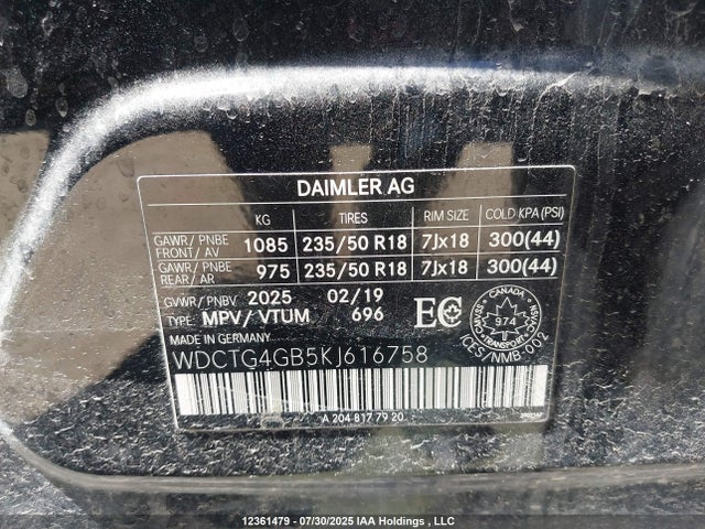 WDCTG4GB5KJ616758 Mercedes-Benz 270